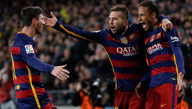 Jugadores del Barcelona celebran gol en la Copa del Rey