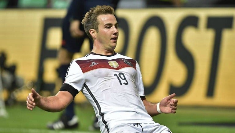 Mario Götze celebra un gol con la Selección alemana