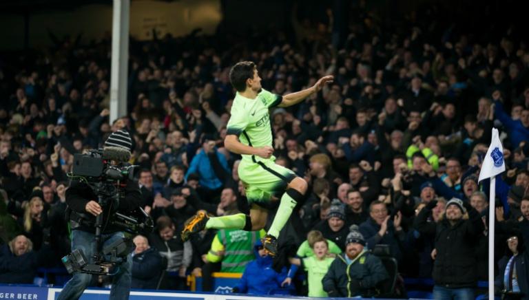 Jesus Navas celebra el único gol del City en contra del Everton