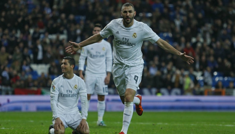 Benzema tras marcar con el Madrid