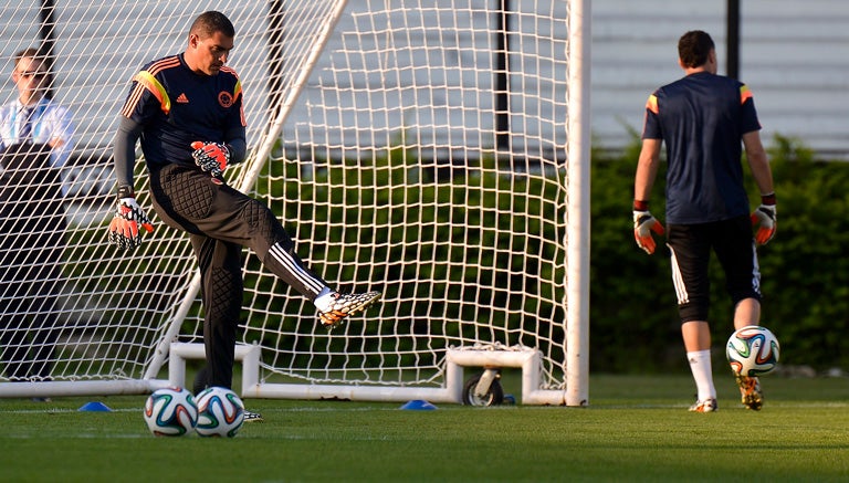 Mondragón en un entrenamiento con Colombia en Brasil 2014