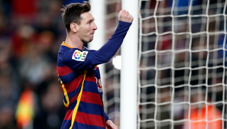 Lionel Messi celebrando una anotación en el Camp Nou