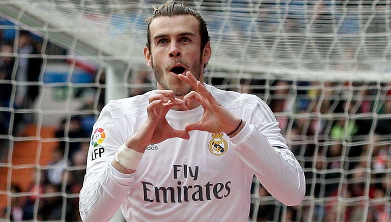 Bale, festejando su gol contra el Sporting de Gijón