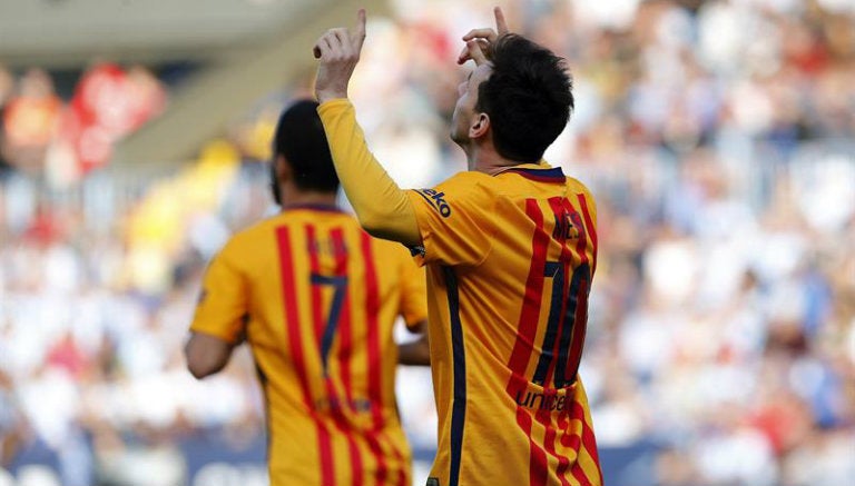 Messi celebra su golazo contra el Málaga