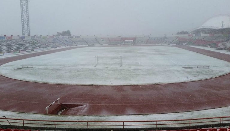 Así luce la cancha de Mineros bajo la nieve