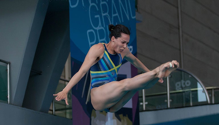 Laura Sánchez, durante una competencia de clavados