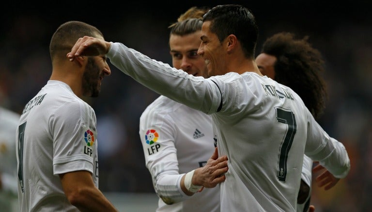 CR7, Benzema y Bale celebran un gol del Madrid