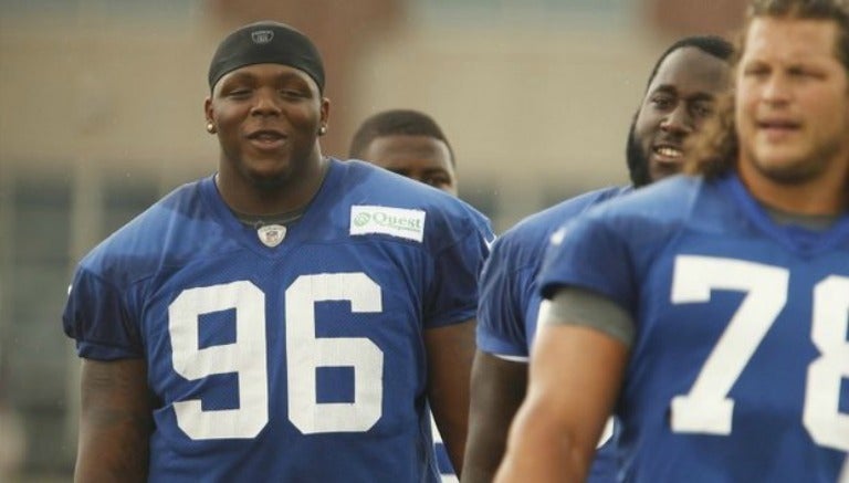 Jay Bromley, en una sesión de entrenamiento de los Gigantes