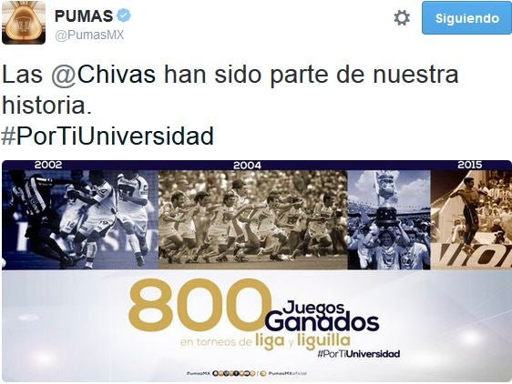 Pumas le recordó a Chivas que ya es parte de su historia