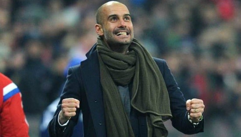 Pep Guardiola emocionado en el banquillo de Munich