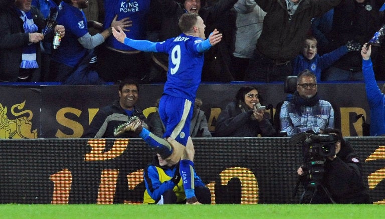 Vardy festeja un gol contra el Manchester City