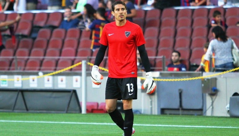 Ochoa, en un calentamiento del Málaga