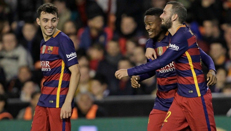 Kaptoum celebrando la anotación del empate en Mestalla