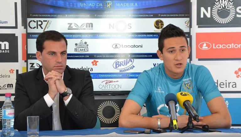 Gudiño, durante su presentación con el Unión Madeira