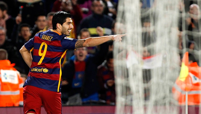 Suárez, tras anotar uno de sus tres goles frente a los Celtistas