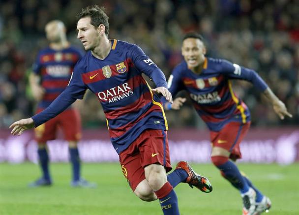 Messi festeja un gol con los culés