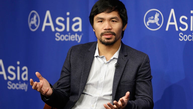 Manny Pacquiao durante una conferencia