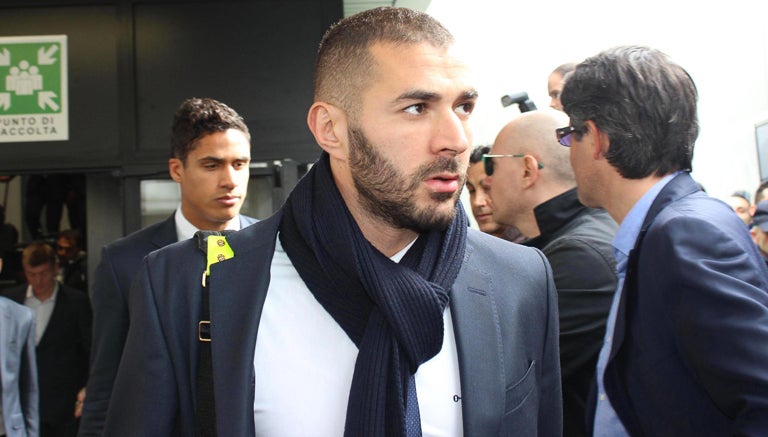 Karim Benzema, a su llegada a Roma con el Real Madrid