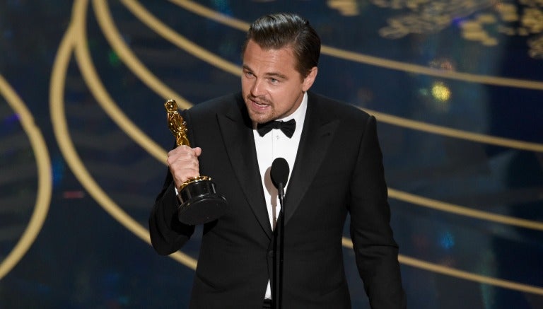 Leonardo DiCaprio, agradeciendo por el Oscar