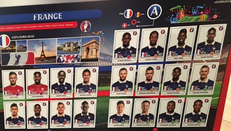 Selección de Francia que forma parte del album Panini de la Euro 2016