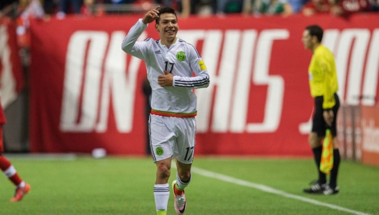 Lozano celebra su gol frente a Canadá