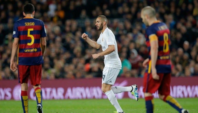 Benzema celebra su gol en el Clásico 