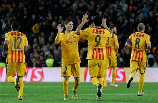 Suárez celebra gol contra los colchoneros