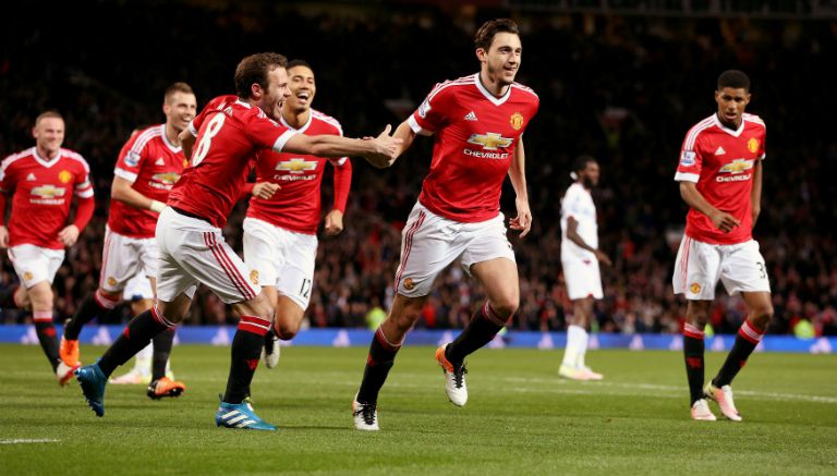 Los futbolistas del United en pleno festejo de gol