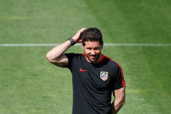 Simeone, en un entrenamiento del Atlético