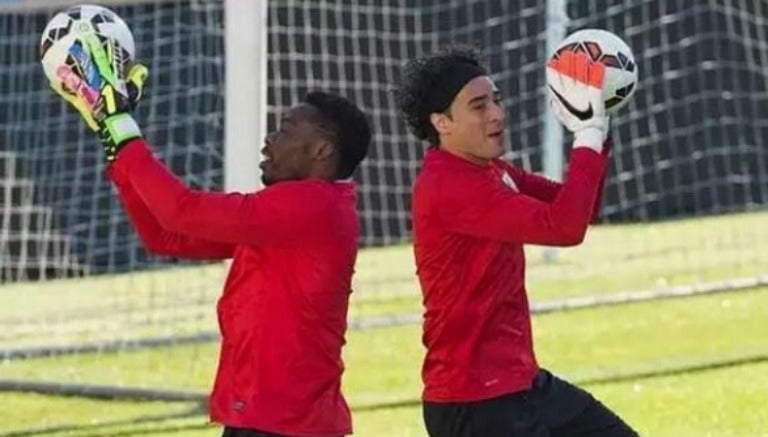 Memo y Kameni, en un entrenamiento del Málaga