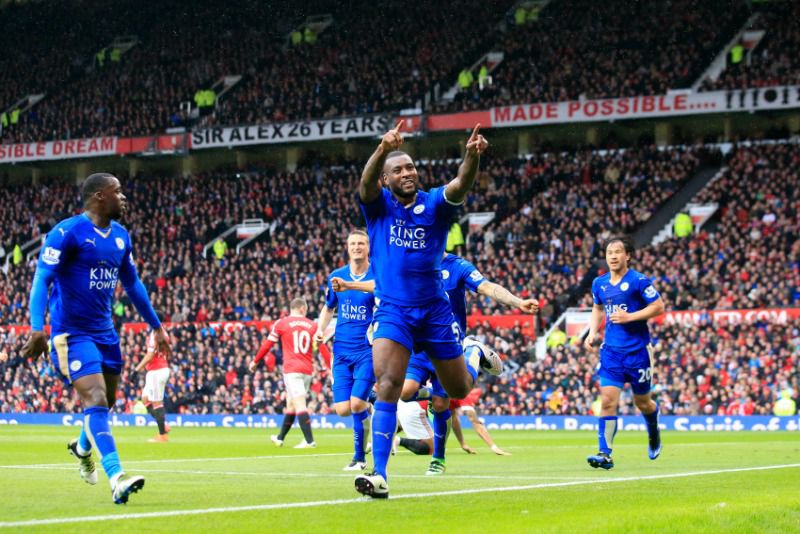 Wes Morgan celebra el tanto del empate de los Foxes