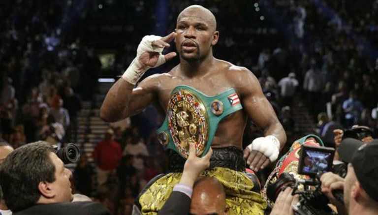 Mayweather, durante la celebración en un de sus peleas