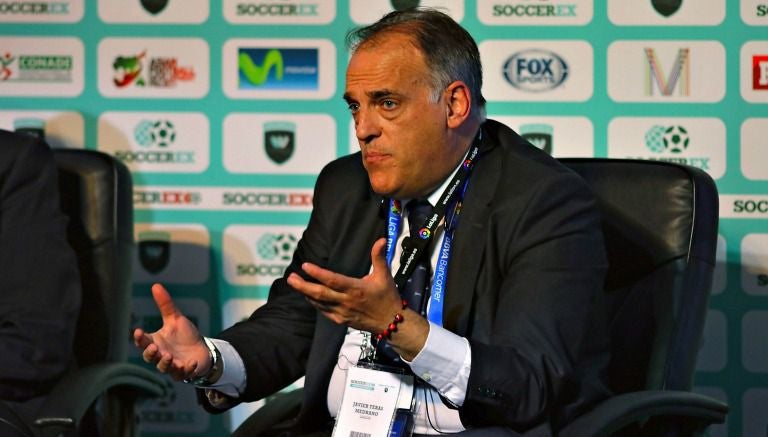 Javier Tebas durante la conferencia de Soccerex 2016