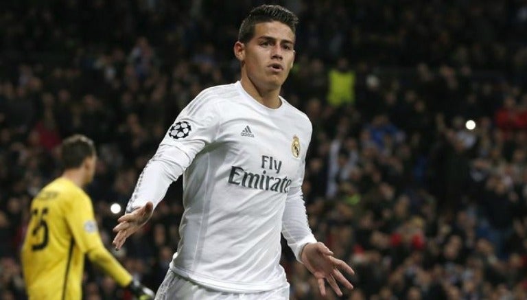 James Rodríguez, celebra un tanto con los merengues