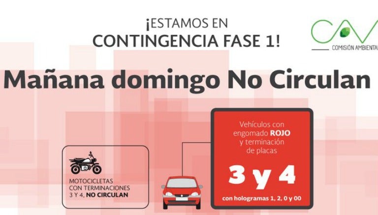 'Hoy No Circula' para este domingo 15 de mayo