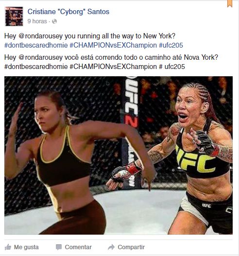 La publicación de Cyborg retando a Rousey