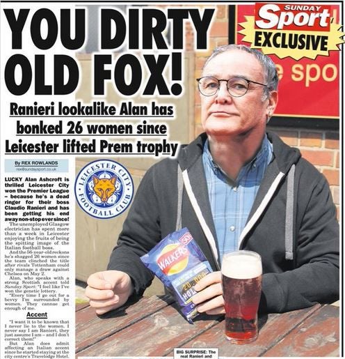 El doble de Claudio Ranieri en la portada de un periódico inglés