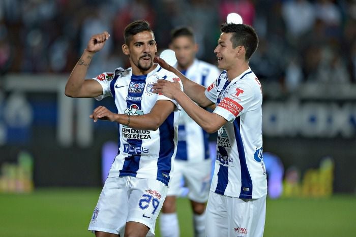 Franco Jara celebra un gol de Pachuca