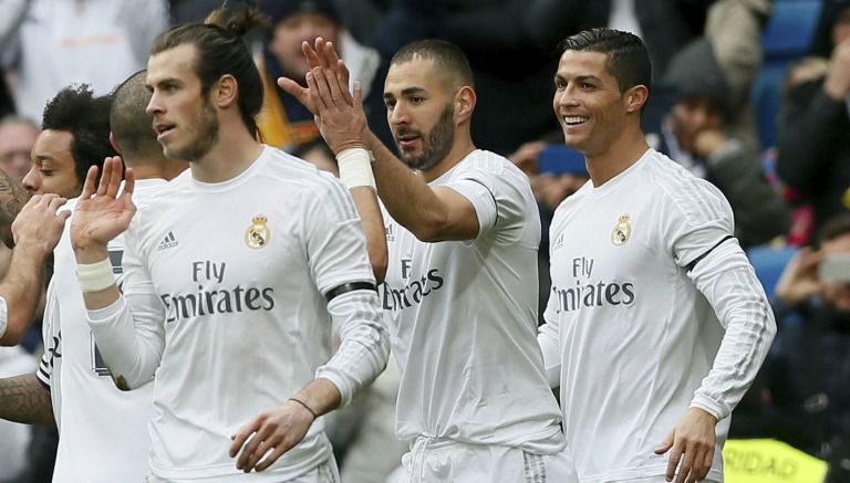 Gareth Bale, Benzema y Cristiano Ronaldo, jugadores del Real Madrid