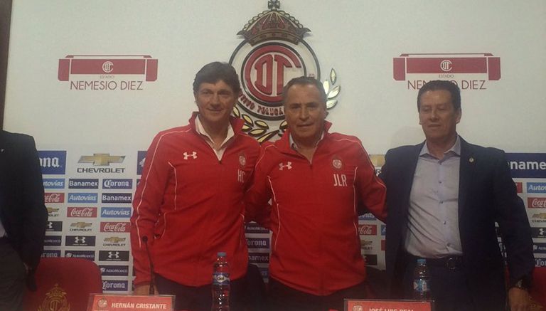 Hernán Cristante y Güero Real en la presentación con el Toluca