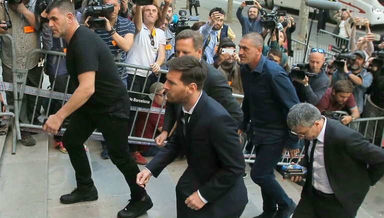 Messi arribando a un juzgado en Barcelona