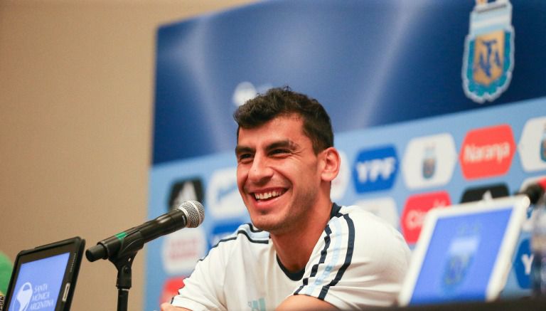 Nahuel Guzmán, durante la rueda de prensa de Argentina en San José