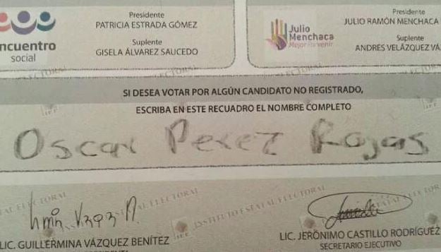 La boleta electoral con el nombre de Oscar Pérez