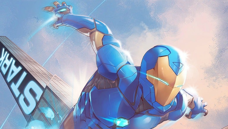 Iron Man vestido de azul en la campaña contra el cáncer de próstata