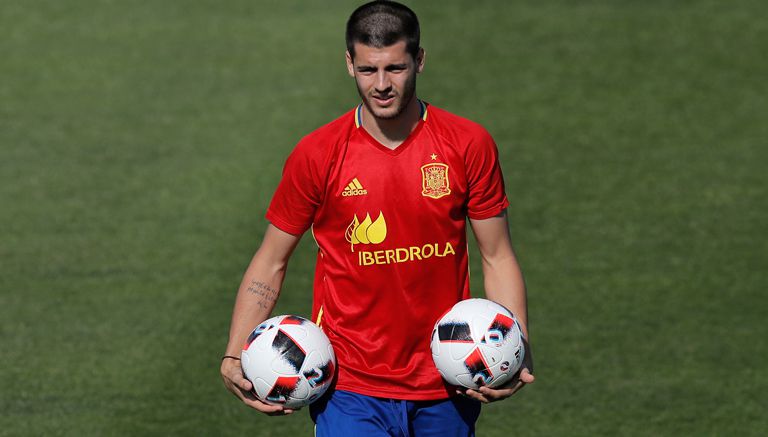 Álvaro Morata, durante un entrenamiento de España