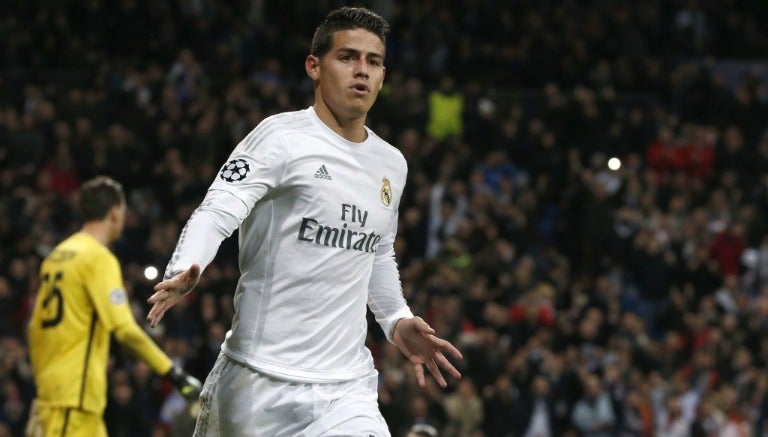 James Rodríguez, celebrando una anotación con Real Madrid