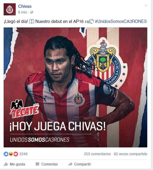 La publicación de Chivas donde equivocan el día de debut