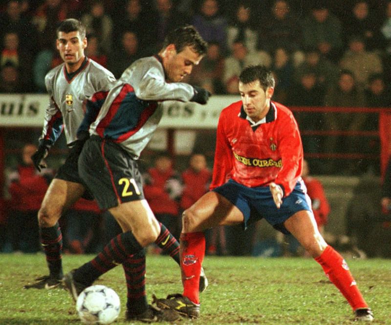 Luis Enrique y Pep Guardiola con el Barcelona