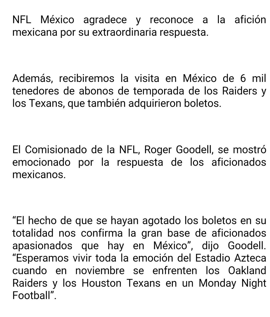 NFL espera vivir toda la emoción de futbol americano en el Azteca