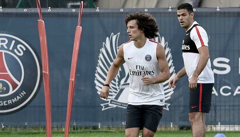 David Luiz y Ben Arfa, en un entrenamiento del PSG